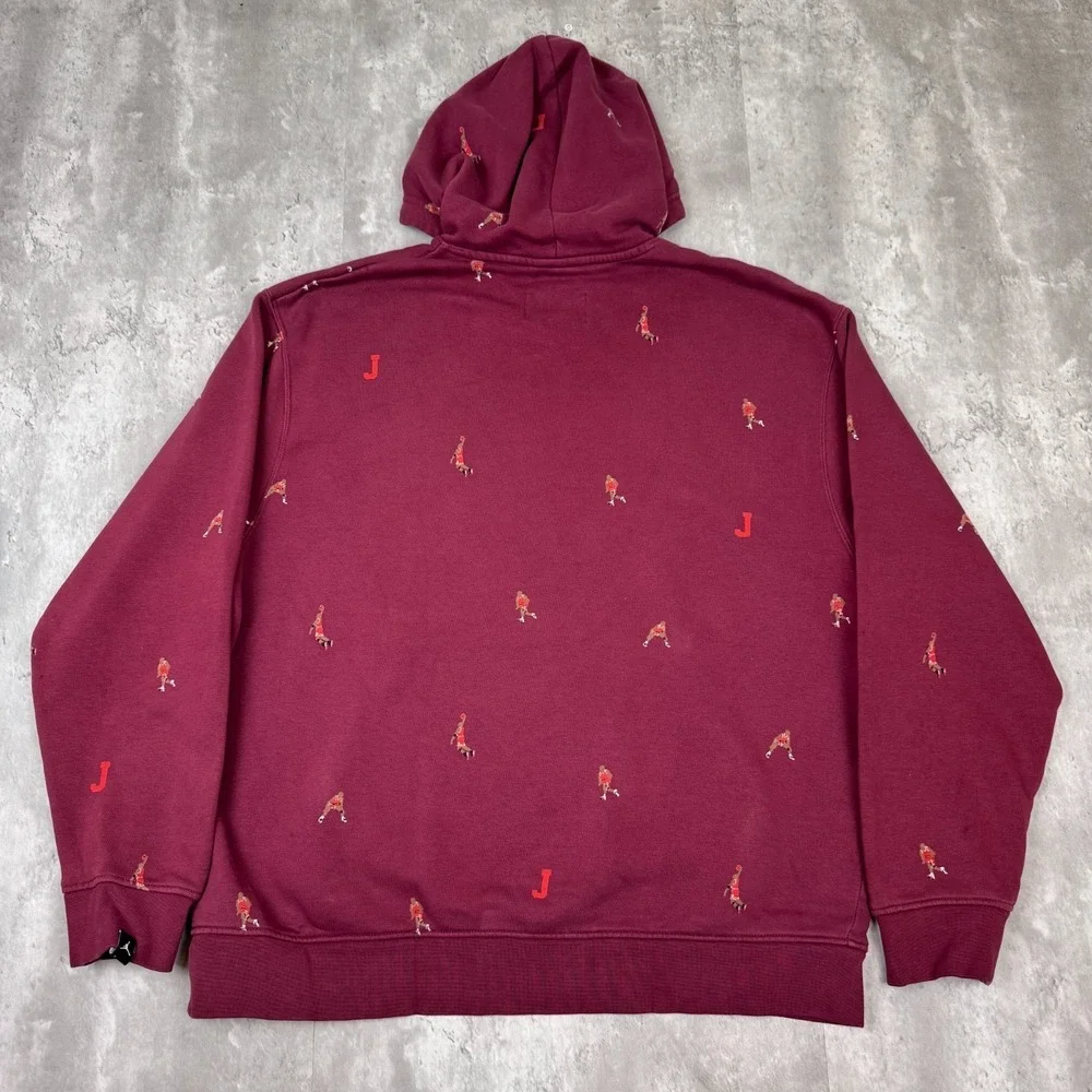 Air Jordan Basketball Hoodie Mens Large Red AOP Pullover Sports Sweatshirt Y2K